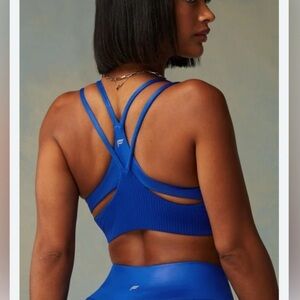 Fabletics Women's Blue Strappy Sports Bra and Leggings Workout Set